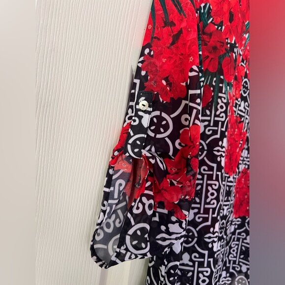 Multiples Red Floral Geometric Print Blouse 3/4 Sleeve Women’s PS - Picture 4 of 5